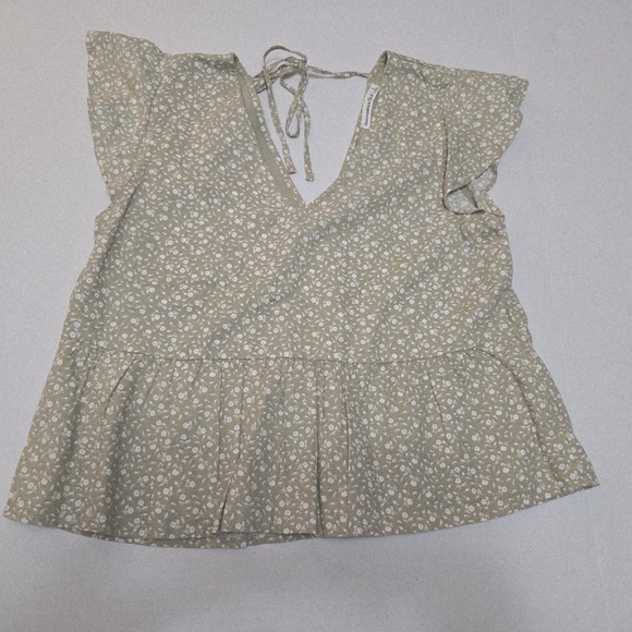 Abercrombie & Fitch Womens Green & White Peplum Back Tie Blouse GUC Size S - Picture 3 of 13